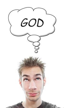Man with 'God' thought bubble