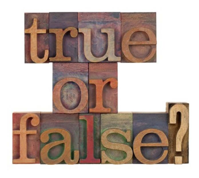 Wooden letters spelling True or False